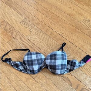 La SENZA Black & White Plaid Push-Up Bra with Pink Tag